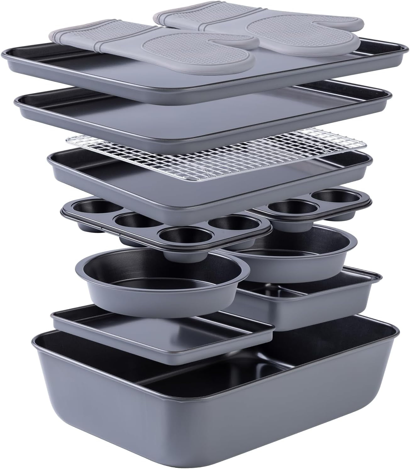 Country Kitchen 13-Piece Nonstick Cookware and Bakeware Set - Pots and Pans Collection with Stackable Design, Gray - Walmart.com