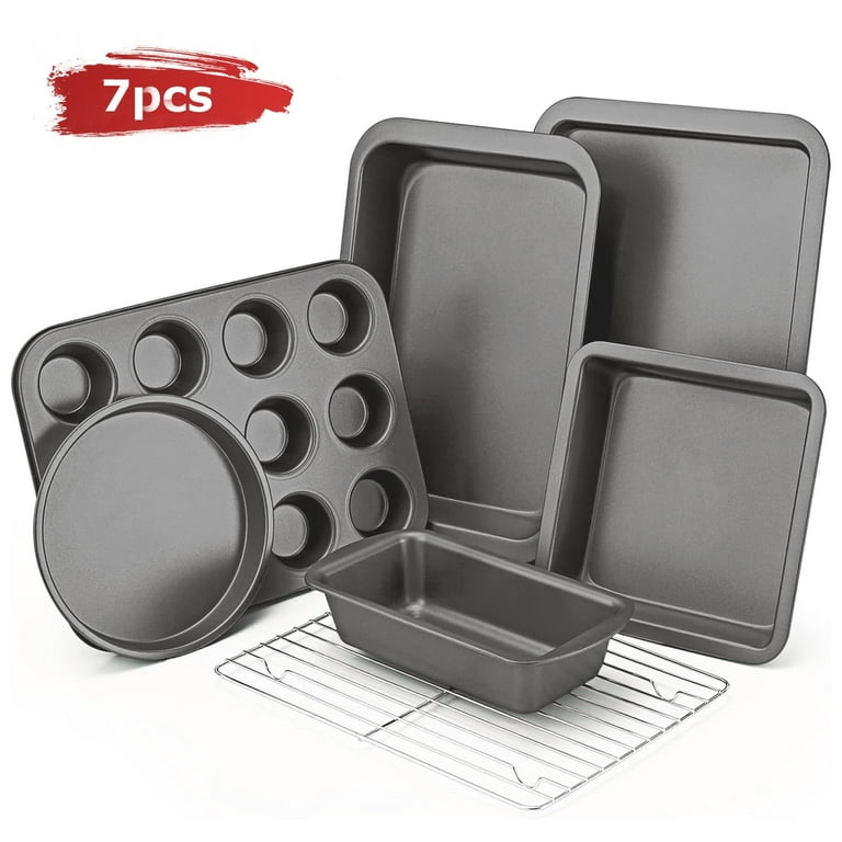 To encounter Silicone Baking Pans Set, 4 Pieces Nonstick Bakeware Set with  Baking Pans, Baking Sheets, Cookie Sheets, Cake Pan with Metal Reinforced