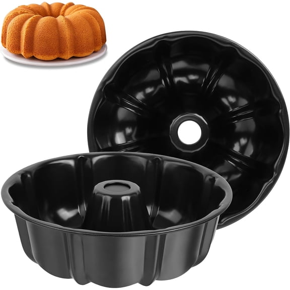 Nonstick Cake Pan 10 Inch, 2 Pack 10 Cups Heavy Duty Carbon Steel Fluted Tube Round Pans for Baking Pound Cakes, Jello, Brownie, Monkey Pumpkin Bread, Oven Safe & Easy Release, Black