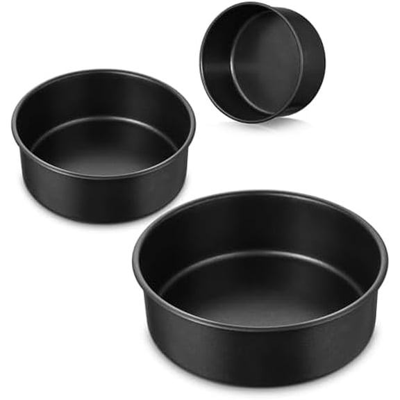 Nonstick Cake Pan Set of 3, 5/7/9 Inch Stainless Steel Baking Pans Tins, Round Bakeware for Layer Cakes, Stainless Steel Core & Non-Toxic Coating, Straight Side & 2 Inch Deep