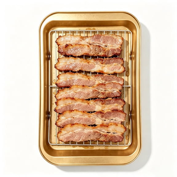 Nonstick Carbon Steel Baking Pan & Raised Wire Rack  Pizza Crisper, Crispy Bacon, Multipurpose Cooking Sheet Pan, Cooling Rack, Kitchen Cookware Set, Dishwasher Safe Gold
