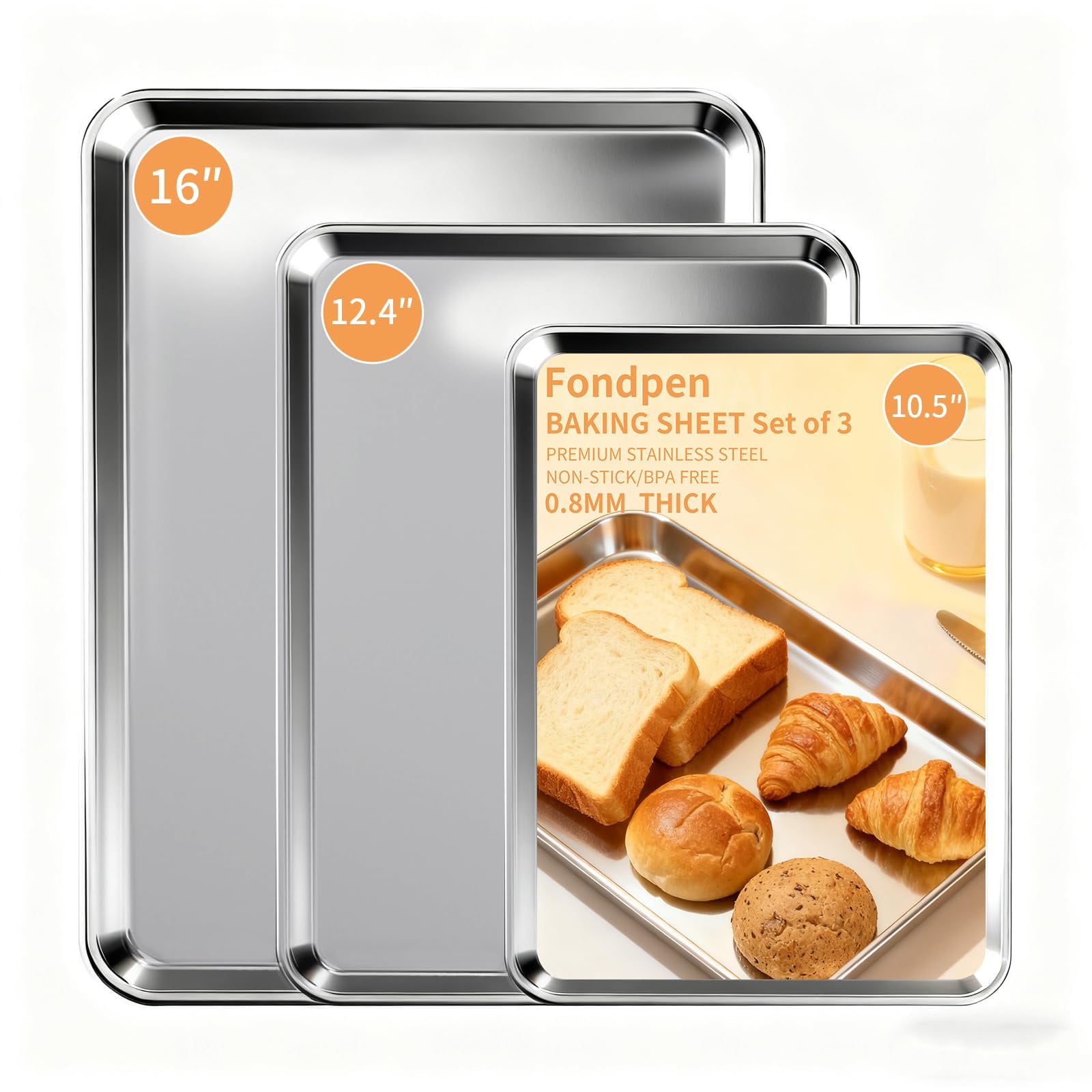 3-piece Nonstick Stainless Steel Baking Pan Set