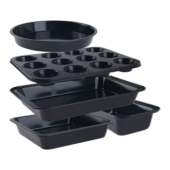 Nonstick, Carbon Steel Oven Safe Bakeware Set, Durable Baking Pans Set, Sheet Pans for Baking, Oven Safe Tray Black 5PCS