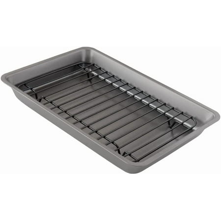Nonstick Carbon Steel Small Roasting Pan with Rack, Roasting Pan for Countertop Oven Baking, Single Serving, Grey (Mini)