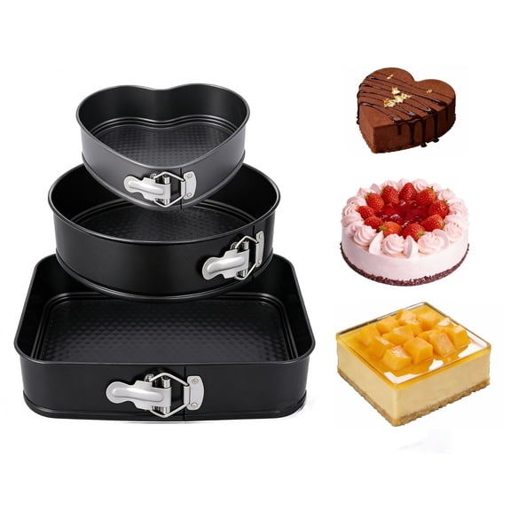 7", 8", 9" Cake Pan, 3 pcs Nonstick Round Square Heart Shape Cake Pan, Nonstick Carbon Steel Pan, Leak-Proof with Removable Bottom, Round Cake Pans