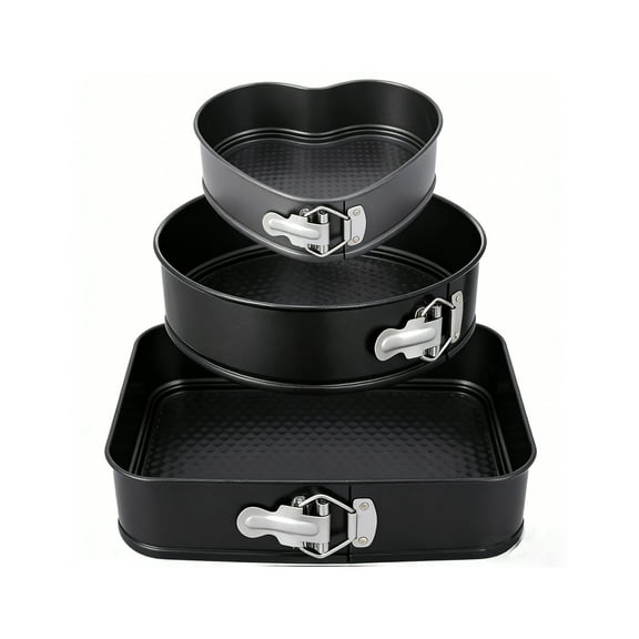 Cake Pan 7", 8", 9" Nonstick Carbon Steel Pan, Heart Shape Round Square Cake Pan, Leak-Proof with Removable Bottom, Round Cake Pans Set of 3 pcs