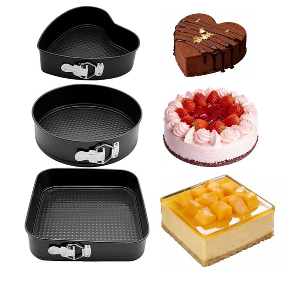 Cake Pan 7", 8", 9" Nonstick Carbon Steel Pan, Heart Shape Round Square Cake Pan, Leak-Proof with Removable Bottom, Round Cake Pans Set of 3 pcs
