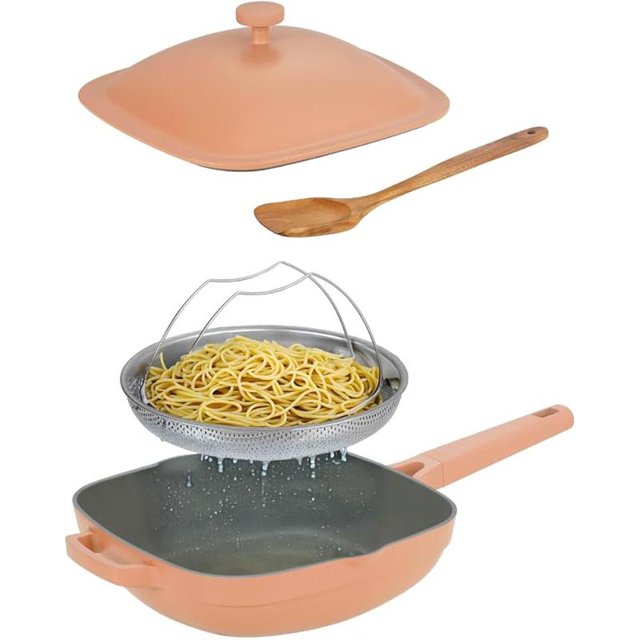 Nonstick Ceramic 11inch Sauté Pan with Steamer, 4 Qt, PFOA/PFOS/Lead