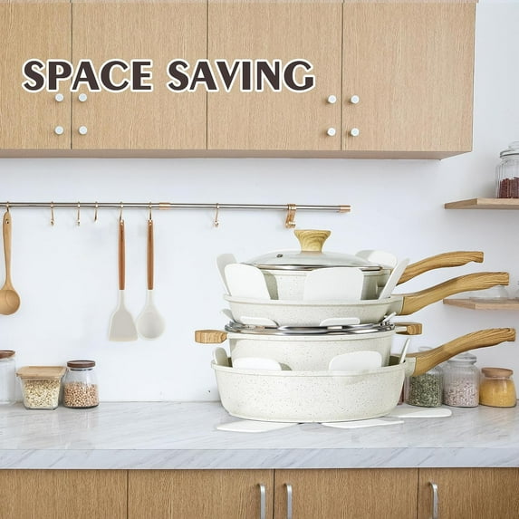 Nonstick Ceramic Cookware Set 13-Piece, Healthy Kitchen Pots and Pans with Stay-Cool Handles