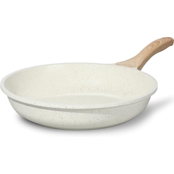 Nonstick Ceramic Frying Pan Skillet, Egg Omelette Kitchen Cooking Pans Compatible with Stovetops (Gas, & Induction), PTFE & PFOA (White, 11'')