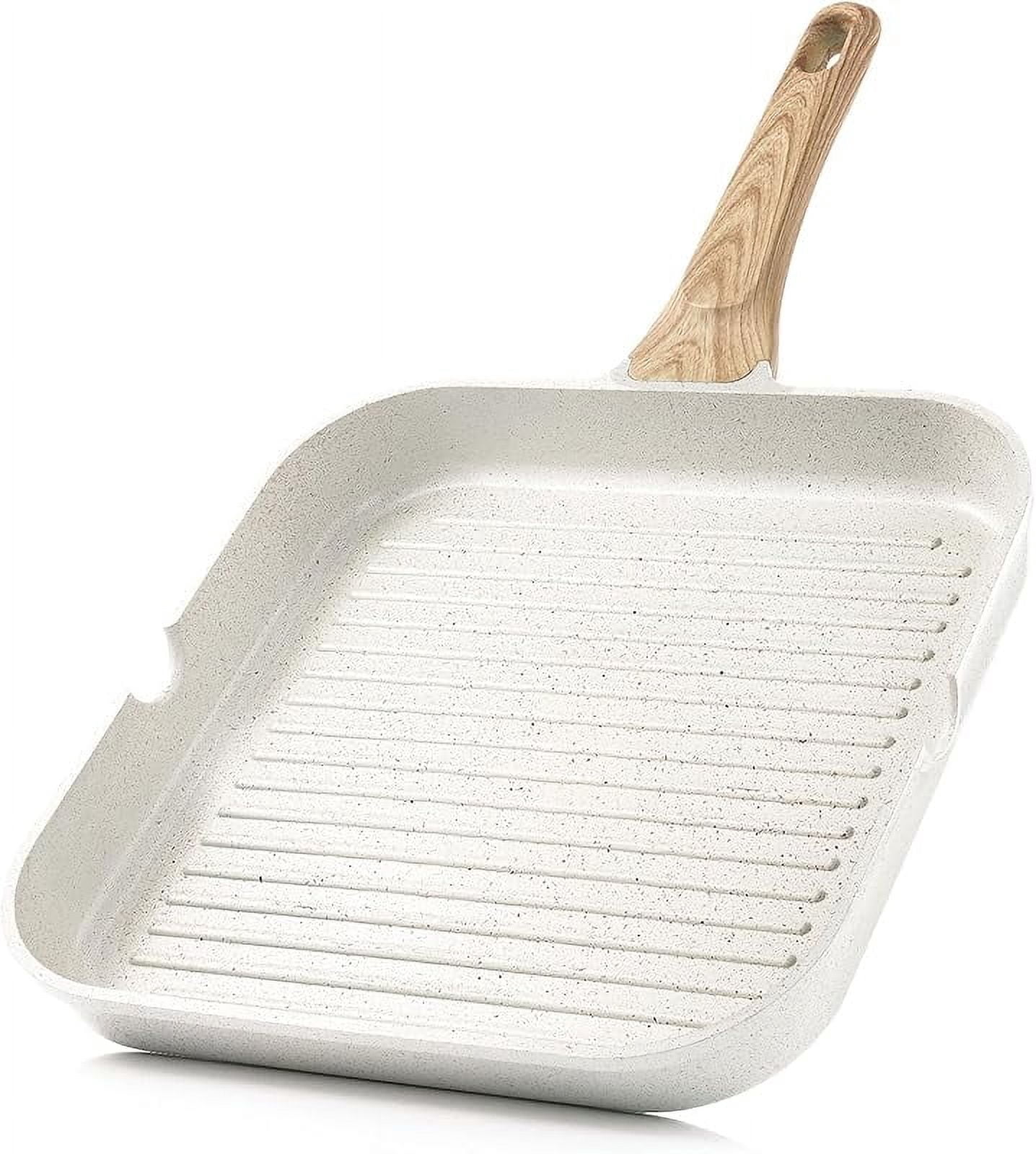 8 Inch Square Ceramic Nonstick Grill Pan - Folding Handle, PFOA Free, For Indoor Stovetop Cooking