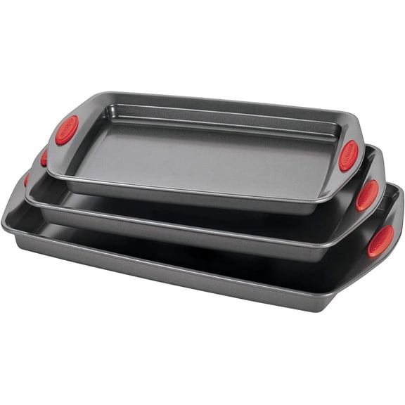 Nonstick Cookie Pan Set, 3-Piece, Gray with Red Grips