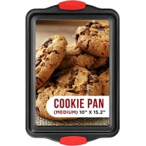 Bakken- Swiss Nonstick Cookie Sheet Pan Carbon Steel Oven Tray Sheet Pan with Red Silicone Handles -Medium Bakeware Pan Tray with Gray Coating Inside & Outside
