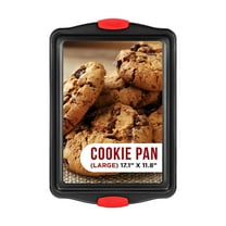 Bakken- Swiss Nonstick Cookie Sheet Pan Carbon Steel Oven Tray Sheet Pan with Red Silicone Handles -large Bakeware Pan Tray with Gray Coating Inside & Outside