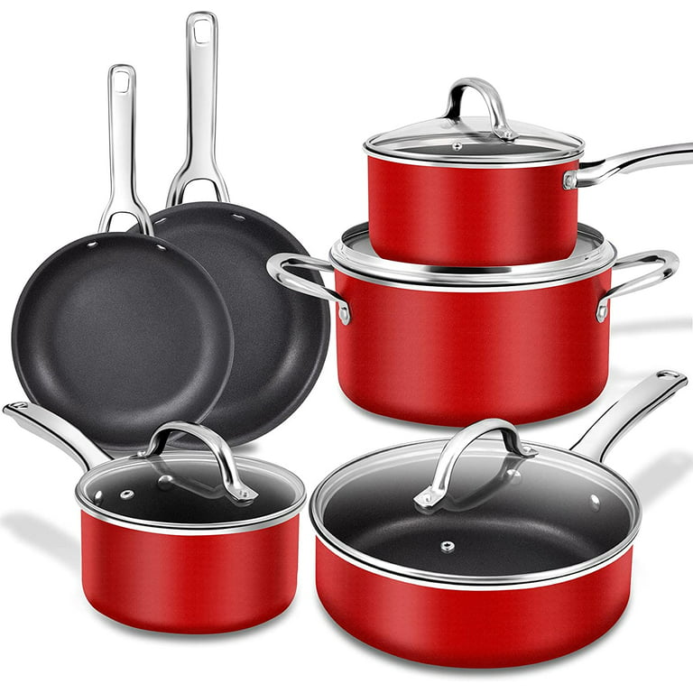 Nonstick Cookware Set 10 Piece, Kitchen Cooking Pots with Vented