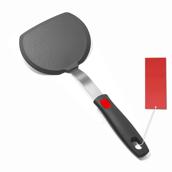 Nonstick Cookware Silicone Spatula, Extra Long Handle Pancake Turner, Heat Resistant Rubber Flipper for Eggs Burgers Fish, Flexible Durable Kitchen Tool, Black