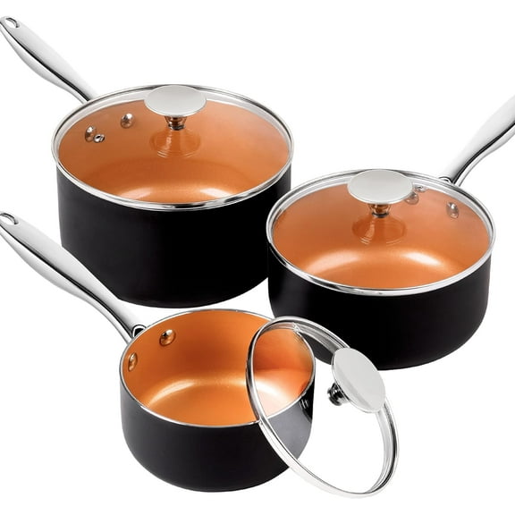 Nonstick Copper Saucepan Set with Lid, 1+2+3Qt