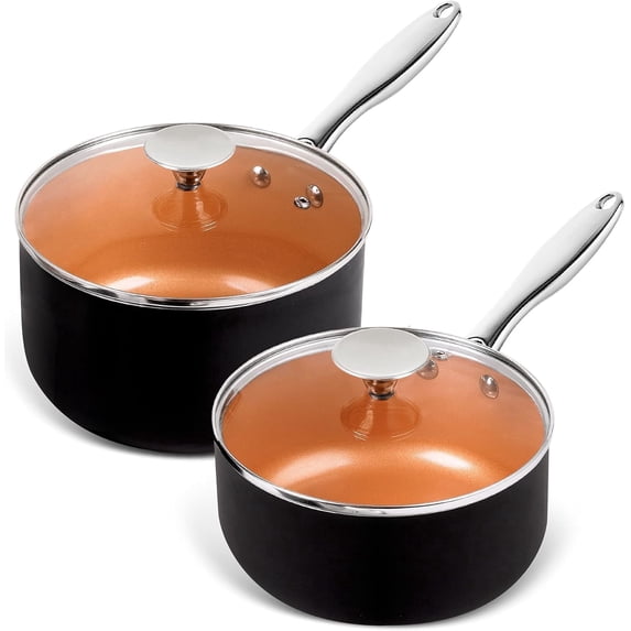 Nonstick Copper Saucepan Set with Lid, 1+2Qt