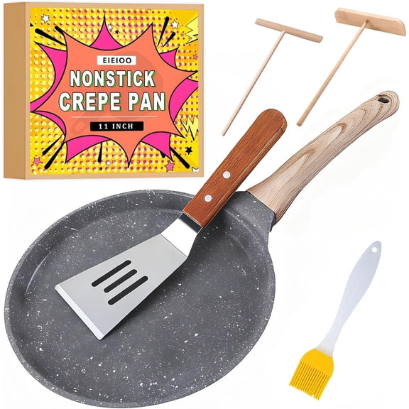 Nonstick Crepe Pan, 11Inch Granite Coating Dosa Pan Pancake Flat Skillet Tawa Griddle, 4 Pcs Kitchen Pancake Grill Pans Set, Fry Pans for All Stoves (11 Inch)