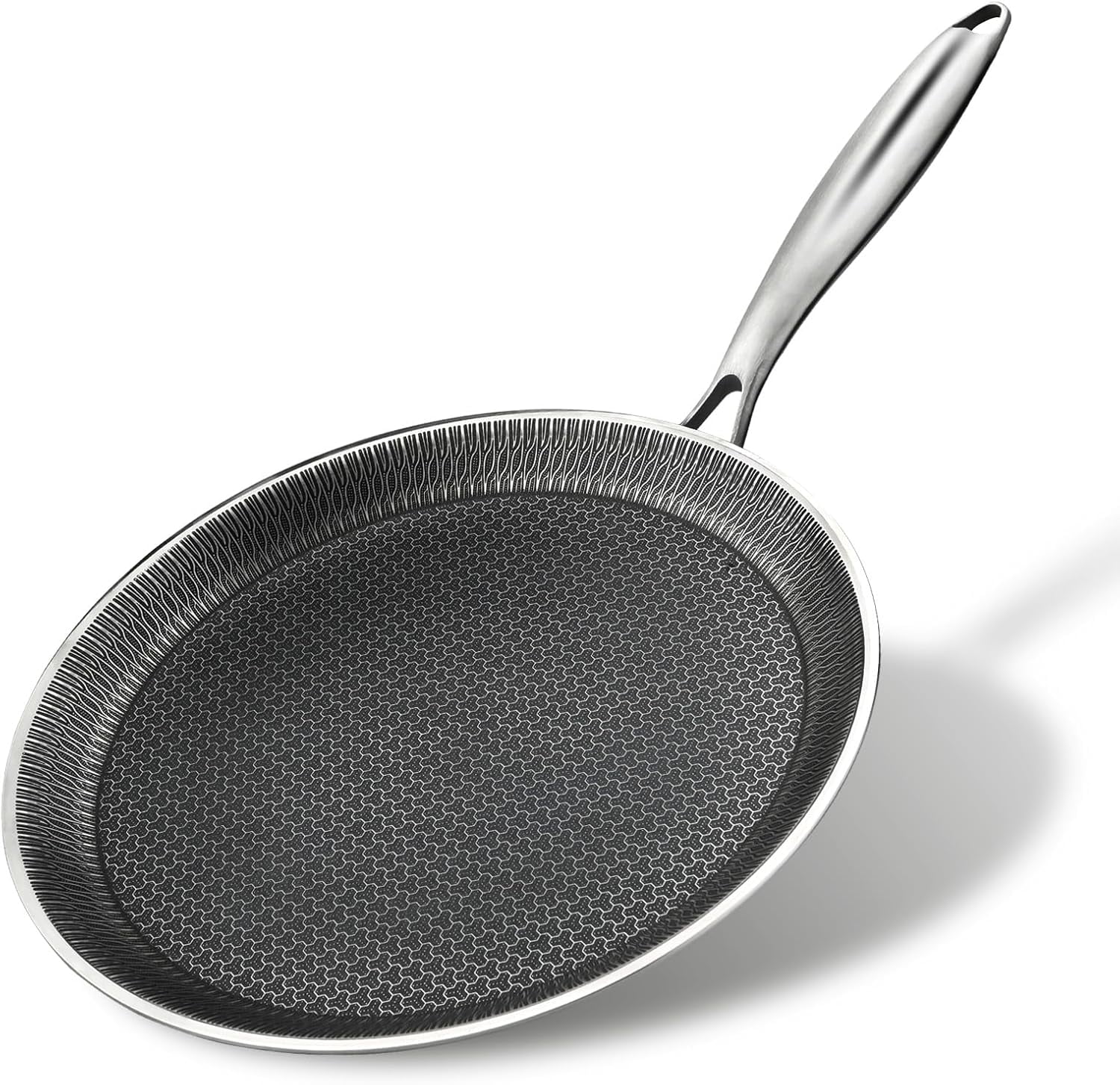 11'' Silver Stainless Steel Nonstick Crepe Pan with Honeycomb Coating
