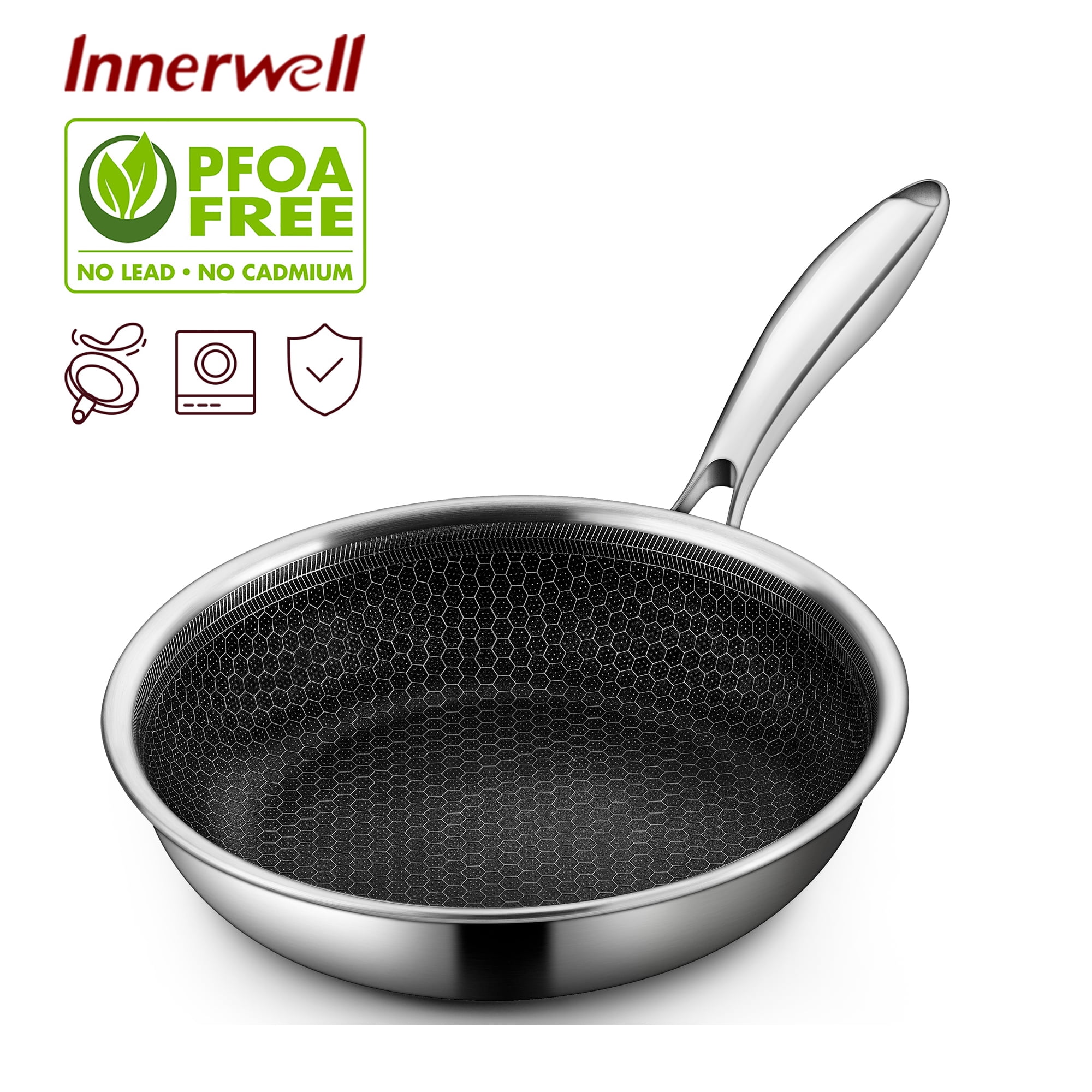 Innerwell Nonstick 8inch Stainless Steel Frying Pan Honeycomb Coating Omelet Pan with All Stove Tops Available, Induction Compatible