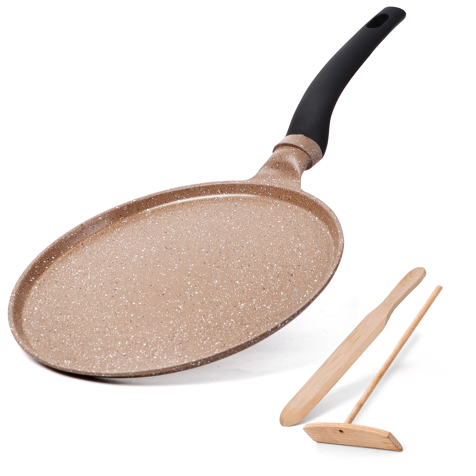 Nonstick Crepe Pan, Clatine 11 inch Granite Cookware Egg Pancake Pan, Flat Skillet Grill Fry Pan for Dosa Tawa, Tortillas, Omelette Induction Bottom for Glass Ceramic Gas Stove Top, Brown