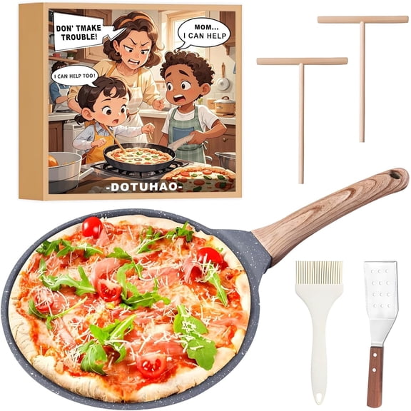 Nonstick Crepe Pan Set, 5 Piece Set Kitchen Pancake Grill Pan, 11 Inch Granite Coating Flat Skillet Tawa Dosa Tortilla Pans, Pizza Pan, Fry Pans Compatible with All Stovetops