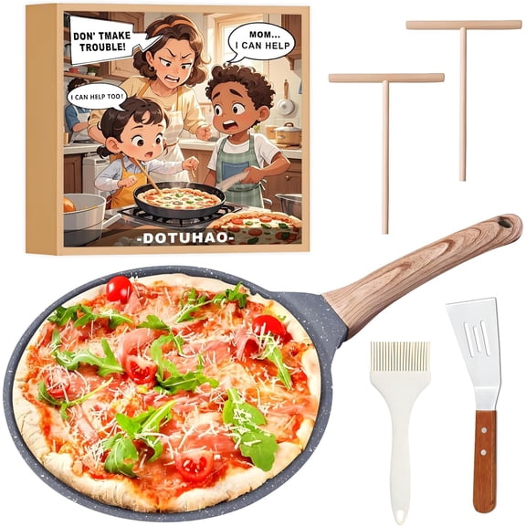 Nonstick Crepe Pan Set, 5 Piece Set Kitchen Pancake Grill Pan, 8 Inch Granite Coating Flat Skillet Tawa Dosa Tortilla Pans, Pizza Pans, Fry-Pan Compatible with All Stovetops (8 Inch)