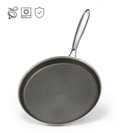 KITESSENSU 11 Inch Stainless Steel Frying Pan Nonstick Crepe Pan , Honeycomb Coating Flat Skillet, Tawa Dosa Tortilla Pan ,Omelet Pan with All Stove Tops Available