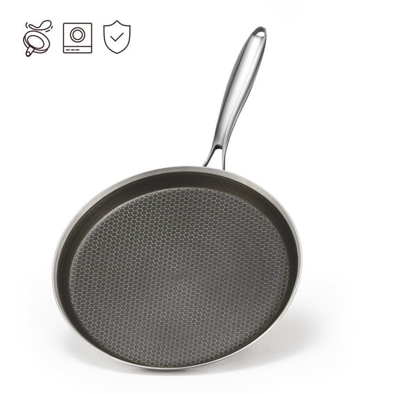 KITESSENSU 11 Inch Stainless Steel Frying Pan Nonstick Crepe Pan , Honeycomb Coating Flat Skillet, Tawa Dosa Tortilla Pan ,Omelet Pan with All Stove Tops Available