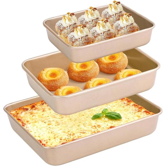 Nonstick Deep Baking Pans for Oven Tray Cake Carbon Steel Pan Baking Sheets Set of 3 Rectangle Bakeware Set for Cake Lasagna Brownie Casserole Cookie Cooking (9''/10''/13'')