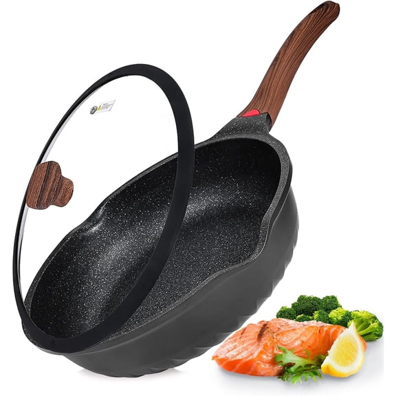 Nonstick Deep Frying Pan Saute Pan with Lid, 12in/5.5Qt Fry Pan, German 3C+ Ceramic Coating Technology, Heat Indicator, Induction Compatible