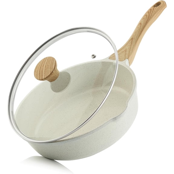 Nonstick Deep Frying Pan Skillet, 12-inch Saute Pan with Lid, Stay-cool Handle, Chef Pan Healthy Stone Cookware Cooking Pan, Induction Compatible