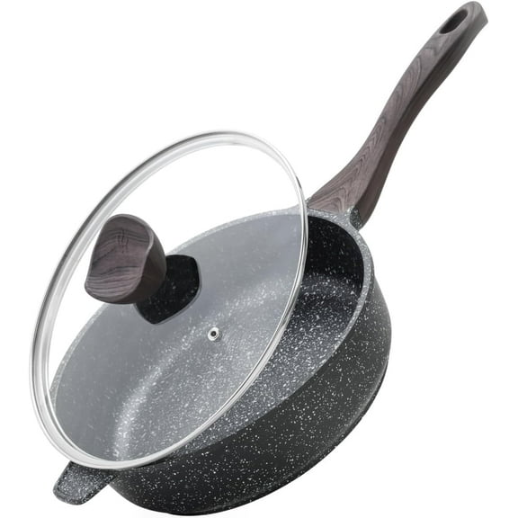 Nonstick Deep Frying Pan with Lid, 10 Inch Large Skillet, Granite Stone Saute Pan for Cooking