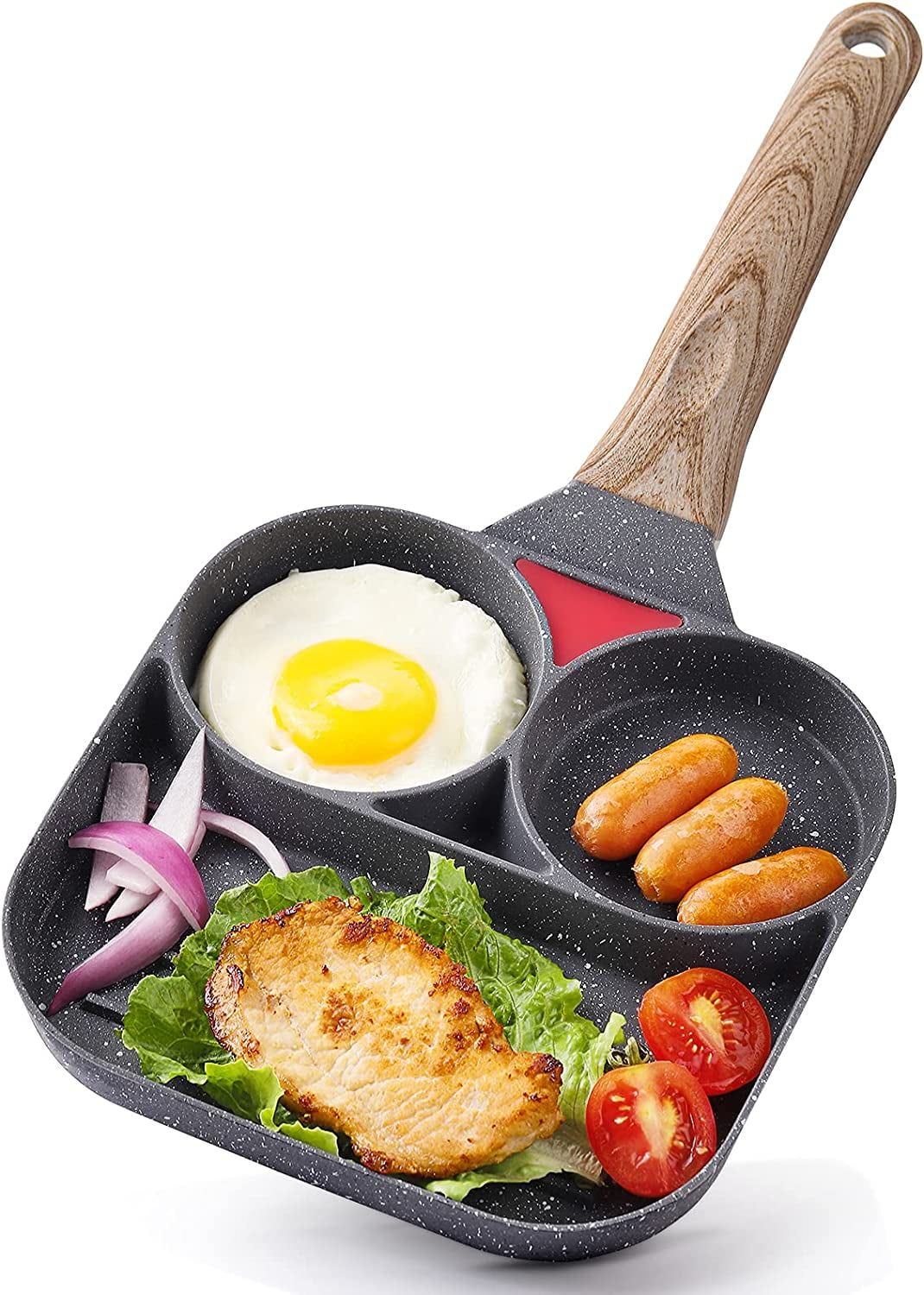 Topumt 4 Cup Egg Frying Pan,Divided Frying Grill Pan Nonstick All-In-One  Breakfast Pan 3 Section Meal Skillet