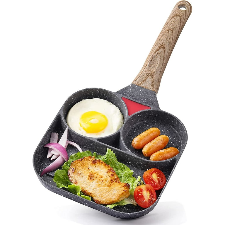 Nonstick Egg Frying Pan - 3 Section Square Grill Pan Divided Frying Pan for  Breakfast,Burgers and Bacon,Suitable for Gas Stove & Induction Cooker,Safe