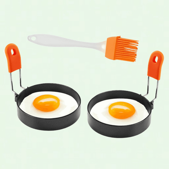Nonstick Egg Rings 3.5 Inch 2 Pack, Fractal Round Egg Circles with Anti-scald Handle