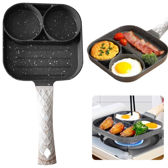 Nonstick Eggs Frying Pan 3 Cup, Divided Frying Pan, Multifunctional Breakfast Pot Compatible with Gas Stove and Induction Cookware