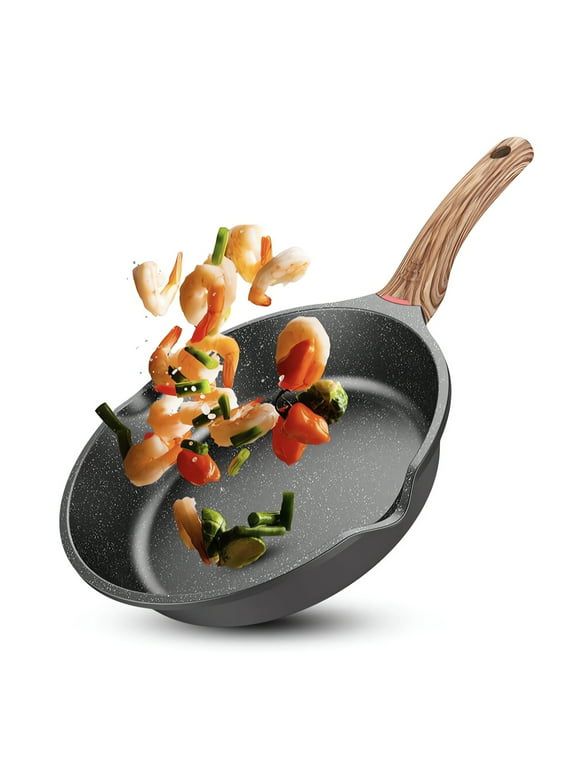Nonstick Fry Pan, Fry Pan Coated with Granite Stone, Induction Non Stick Pan, Aluminum Alloy Frying Pan with Wooden Handle , 10 inch