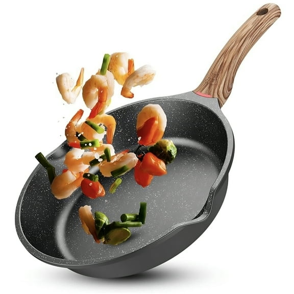 VIEROLA Nonstick Fry Pan Coated with Granite Stone, 8" Aluminum Alloy Frying Pan with Wooden Handle