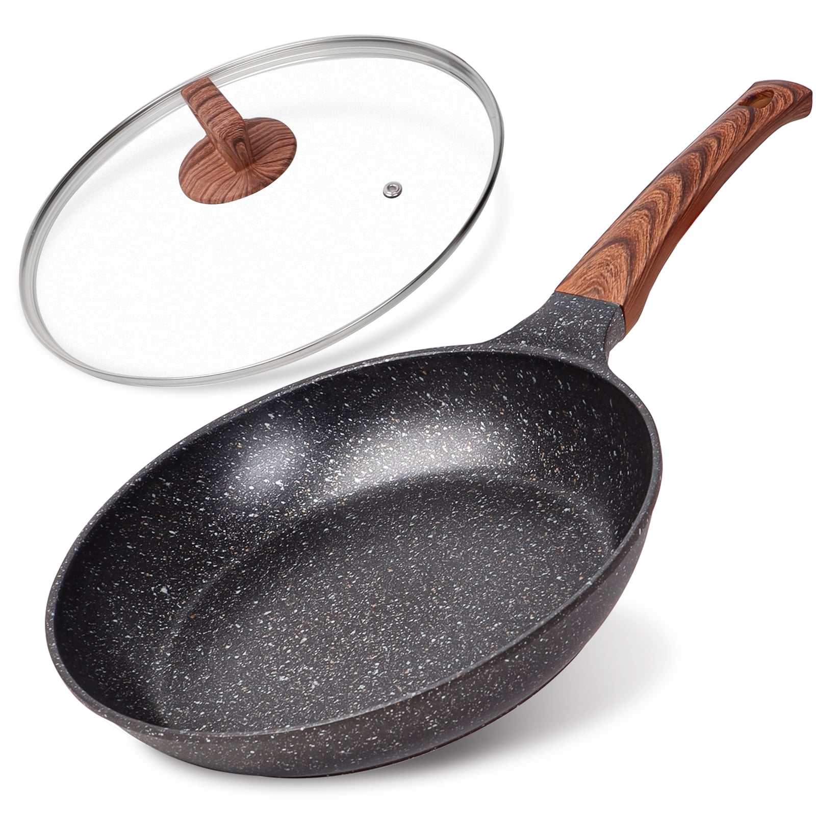 Nonstick Frying Pan with Lid, DIIG Cast Iron Granite Stone Coating 11 inch  Deep Sauté Pans Skillets Sauce Cooking Pan Cookware, Suit for Gas Induction
