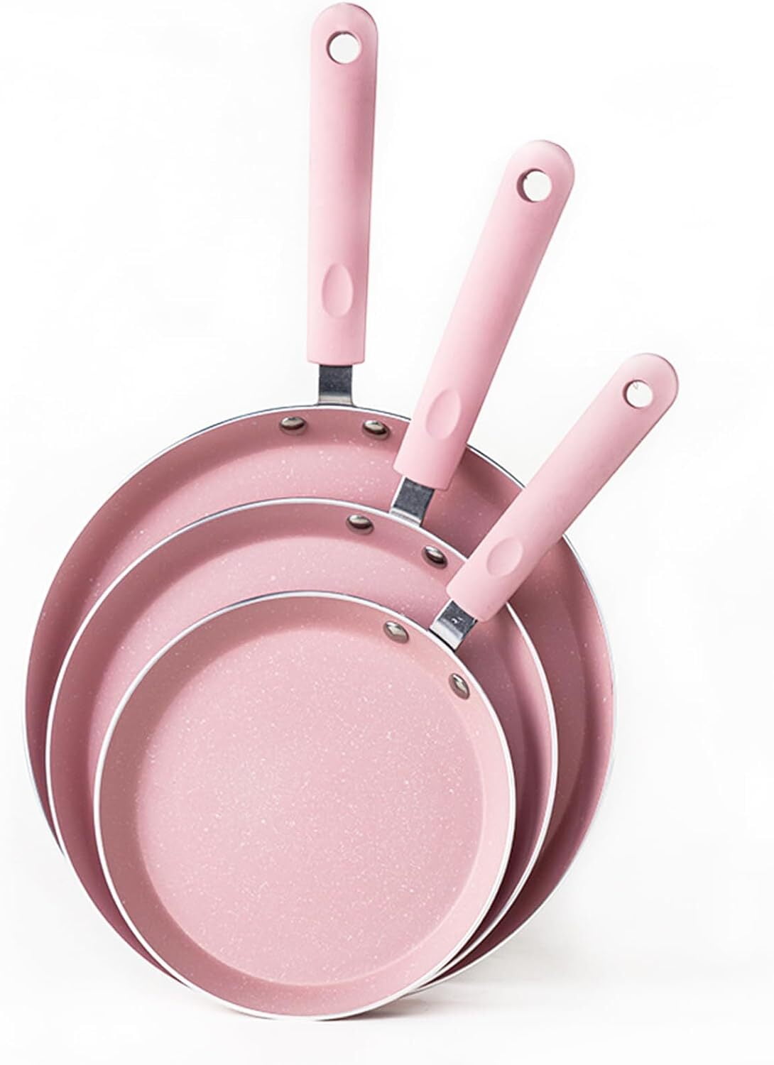 Pink Aluminum Nonstick 3-Piece Frying Pan Set
