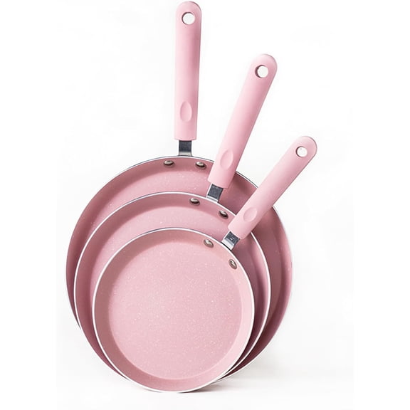 Nonstick Frying Pan Set3 Piece Pots and Pans Set NonstickPink Kitchen Cookware Sets with Non Stick Pan Coating,10 Inch,8 Inch and 6 Inch Non Stick Cooking Set Suitable for All Stoves (Pink)