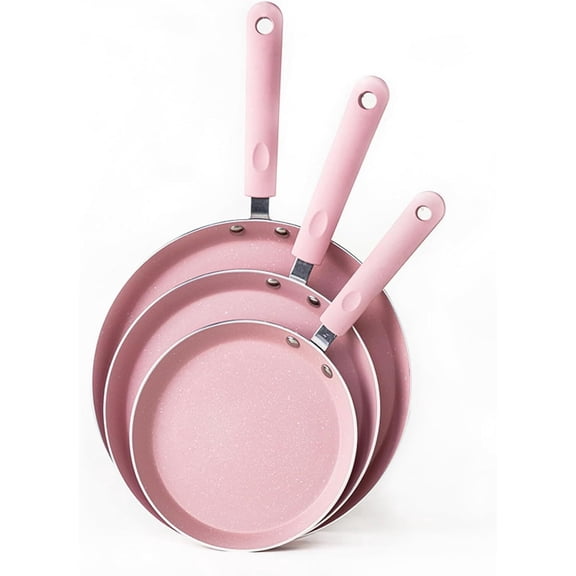 Nonstick Frying Pan Set, 3 Piece Pots and Pans Set Nonstick, Pink Kitchen Cookware Sets with Non Stick Pan Coating,10 Inch,8 Inch and 6 Inch Non Stick Cooking Set Suitable for All Stoves