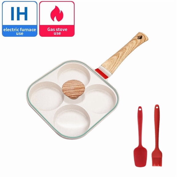 Nonstick Frying Pan Skillet, Healthy Stone Cookware Pan, (Universal 19x19) White + Woodgrain Large Handle + Woodgrain Snap-On Lid + Silicone Two-Piece Set