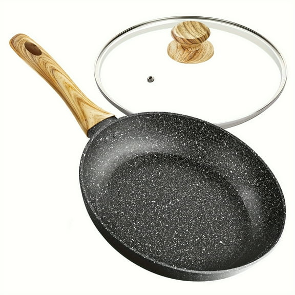 Nonstick Frying Pan with Lid, 12 Inch Frying Pan with Stone Coating, Large Frying Pan Granite with Bakelite Handle, Induction Compatible