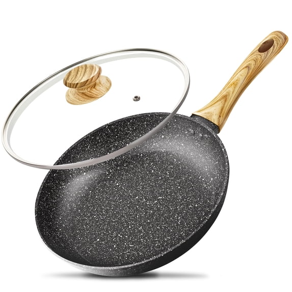 Nonstick Frying Pan with Lid, Frying Pan with Stone Coating, Frying Pan Granite with Bakelite Handle, Induction Compatible