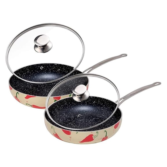 Nonstick Frying Pans with Lids - Granite Frying Pans with Stone Coating | Nonstick Skillet Cooking Pan Set | Electric, Gas Induction Compatible | 9.5 & 11 inch | Chili - 2 Pack