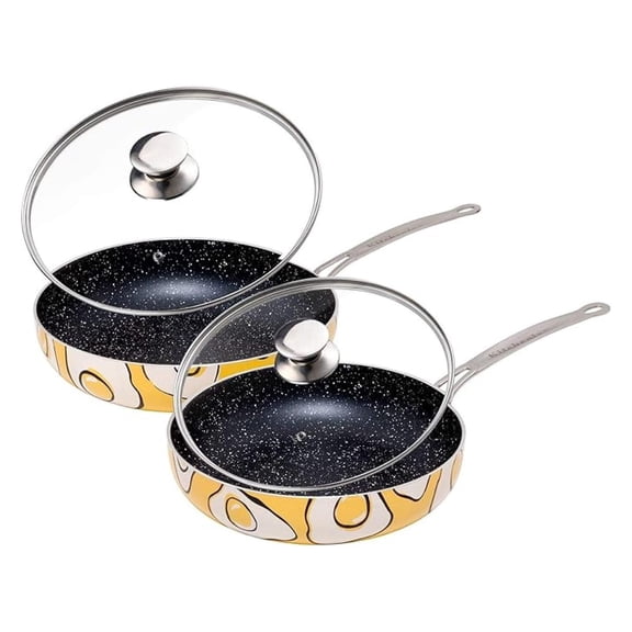 Nonstick Frying Pans with Lids - Granite Frying Pans with Stone Coating - Nonstick Skillet Cooking Pan Set Electric, Gas, & Induction Compatible - 9.5 & 11