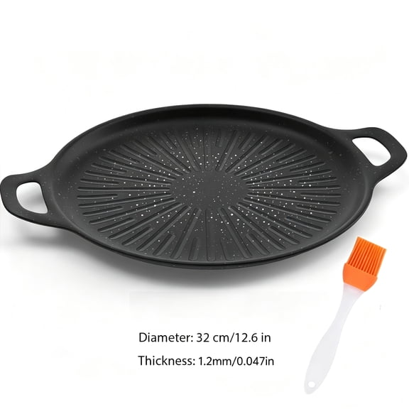Nonstick Grill Pan 32CM- Durable BBQ Griddle with Even Heat, Oil Drain Groove & Double Handles. Multi-Function Induction grill pan, Easy Clean,Portable Camping Frying Pan for Outdoor cooking